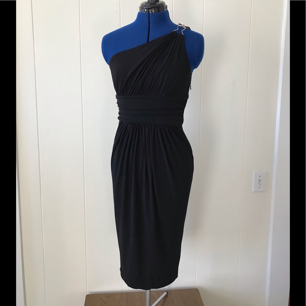 Cold shoulder black cocktail dress